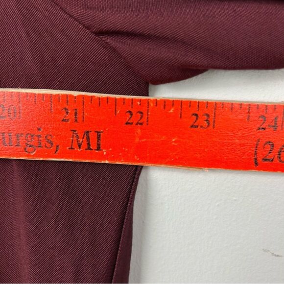 Loft Pleated Waist Midi Dress NO TIE Deep Burgundy Long Sleeve Button Front 12P - Picture 13 of 16